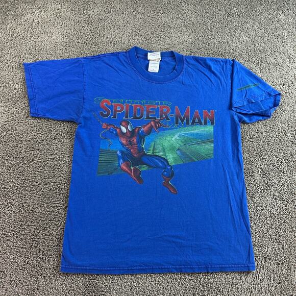 Spider Man Shirt Mens Medium Blue Red Short Sleeve Universal Studios Super Hero* - Picture 1 of 12
